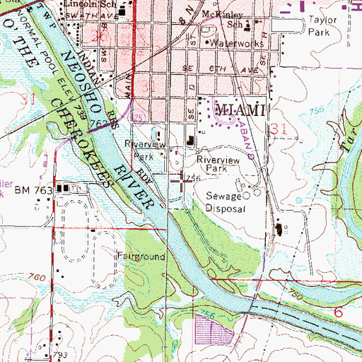 Topographic Map of Riverview Park, OK