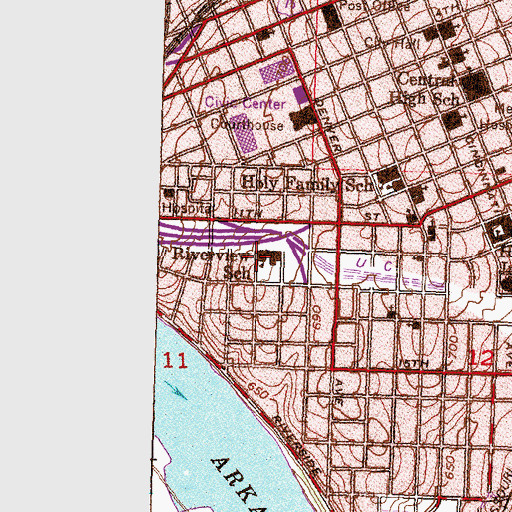 Topographic Map of Riverview School, OK