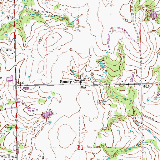 Topographic Map of Roady Church, OK