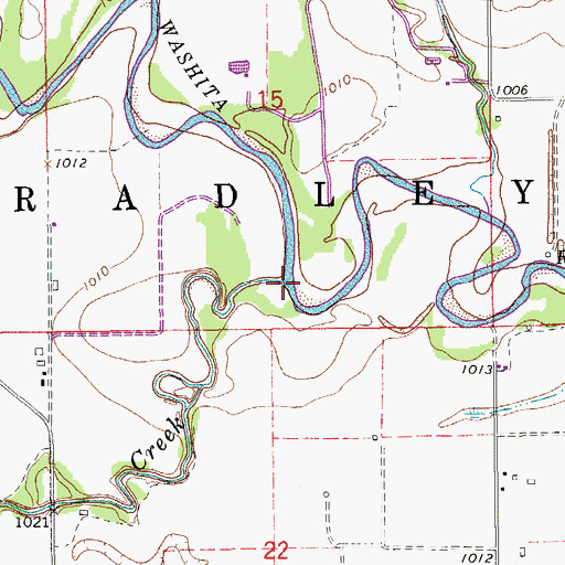Topographic Map of Roaring Creek, OK