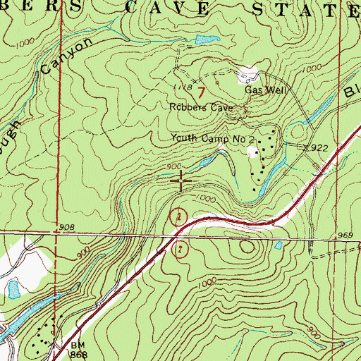 Topographic Map of Robbers Cave State Park, OK