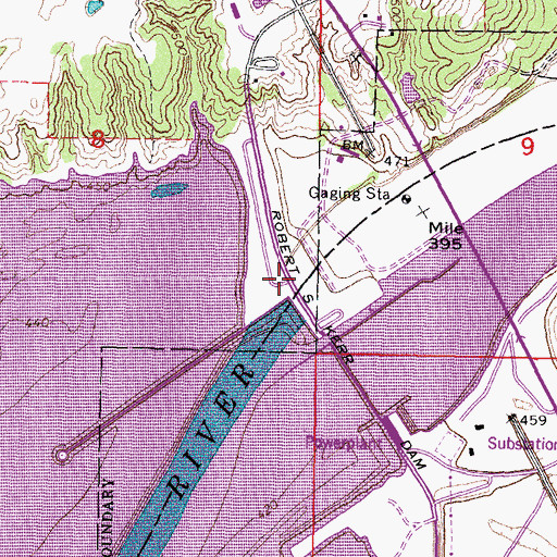 Topographic Map of Robert S Kerr Dam, OK