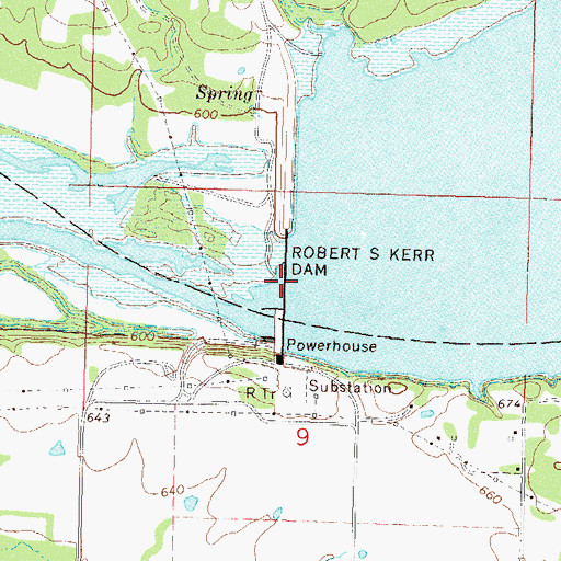 Topographic Map of Robert S Kerr Dam, OK