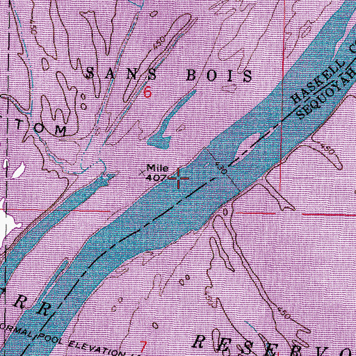Topographic Map of Robert S Kerr Reservoir, OK