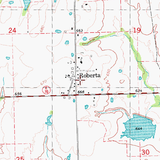 Topographic Map of Roberta, OK