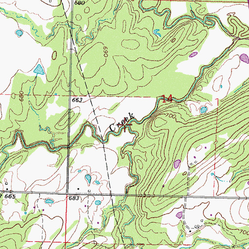 Topographic Map of Rock Creek, OK