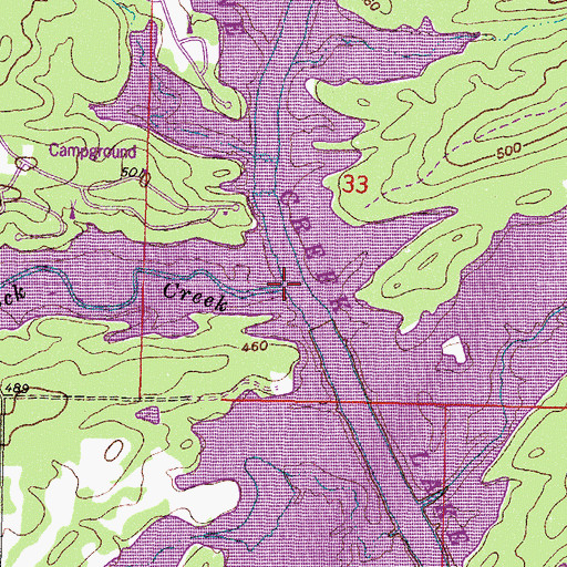 Topographic Map of Rock Creek, OK