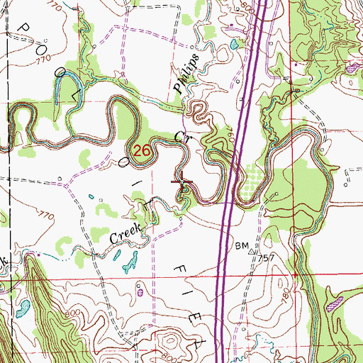 Topographic Map of Rock Creek, OK