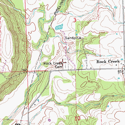 Topographic Map of Rock Creek Cemetery, OK