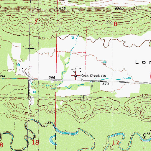 Topographic Map of Rock Creek Church, OK