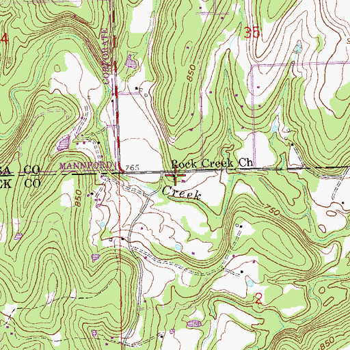 Topographic Map of Rock Creek Church, OK