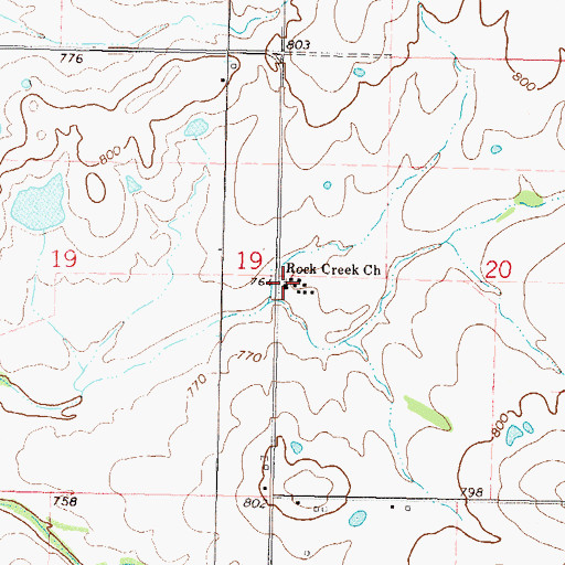 Topographic Map of Rock Creek Church, OK