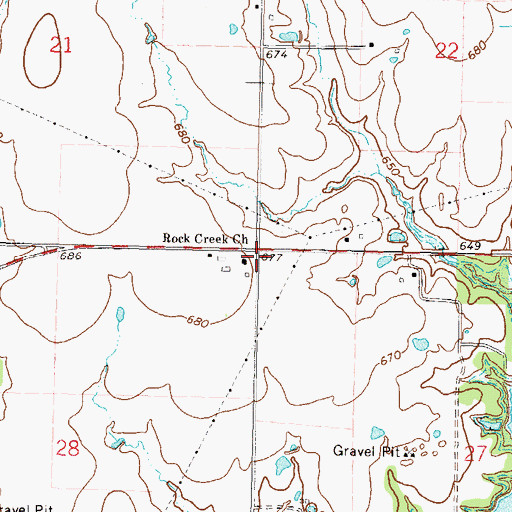 Topographic Map of Rock Creek Church, OK