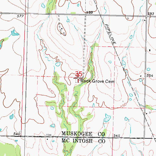 Topographic Map of Rock Grove Cemetery, OK