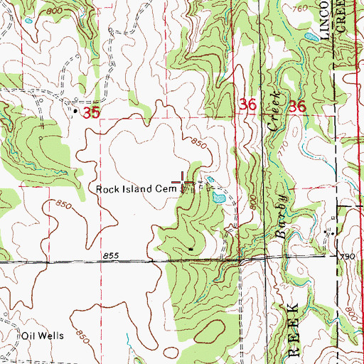 Topographic Map of Rock Island Cemetery, OK