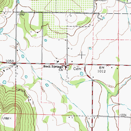 Topographic Map of Rock Springs Church, OK