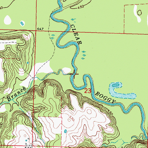 Topographic Map of Rocky Branch, OK
