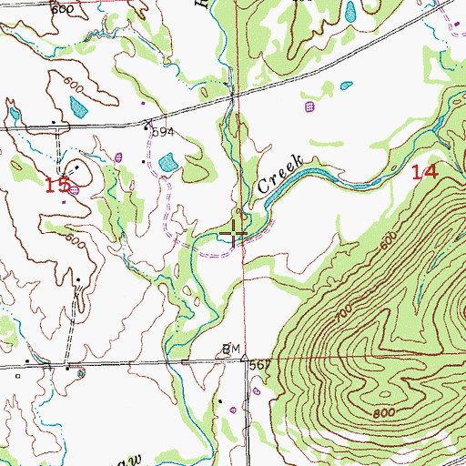 Topographic Map of Rocky Creek, OK
