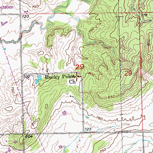 Topographic Map of Rocky Point Church, OK