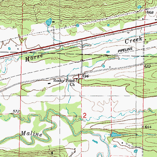 Topographic Map of Rocky Point Church, OK