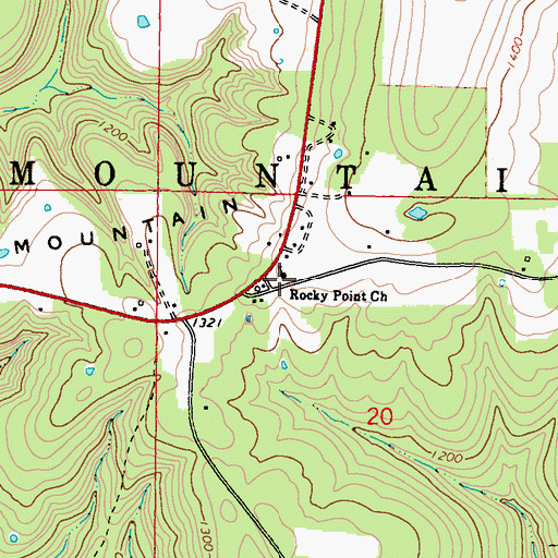 Topographic Map of Rocky Point Church, OK