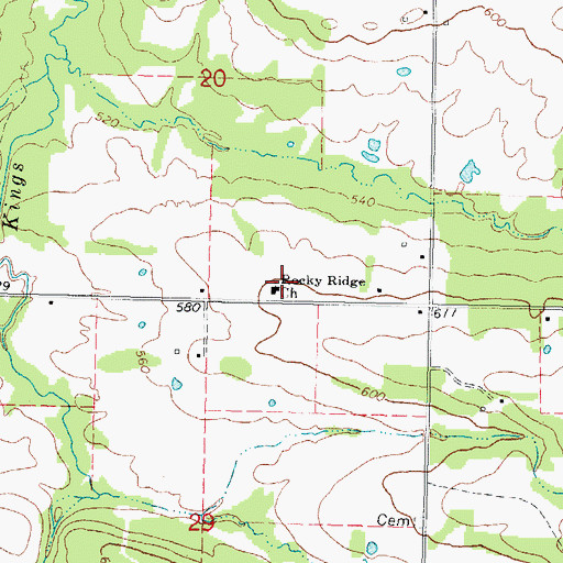 Topographic Map of Rocky Ridge Church, OK