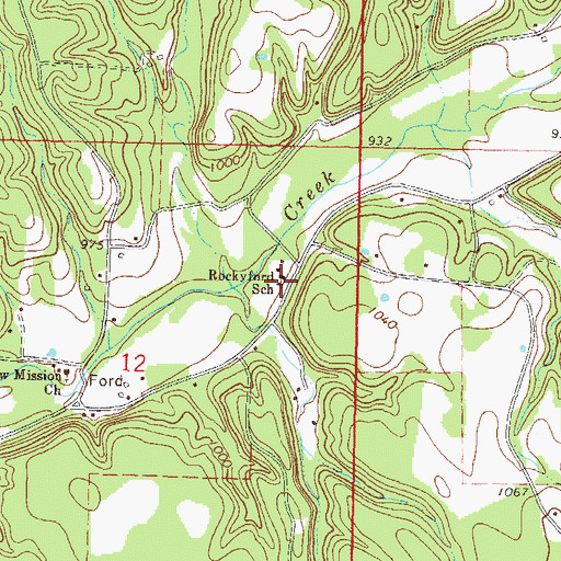 Topographic Map of Rockyford School, OK