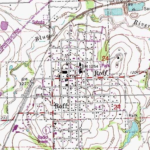 Topographic Map of Roff, OK