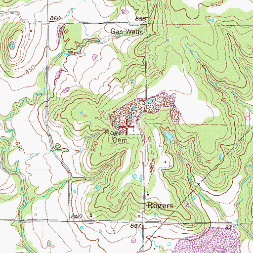Topographic Map of Rogers Cemetery, OK