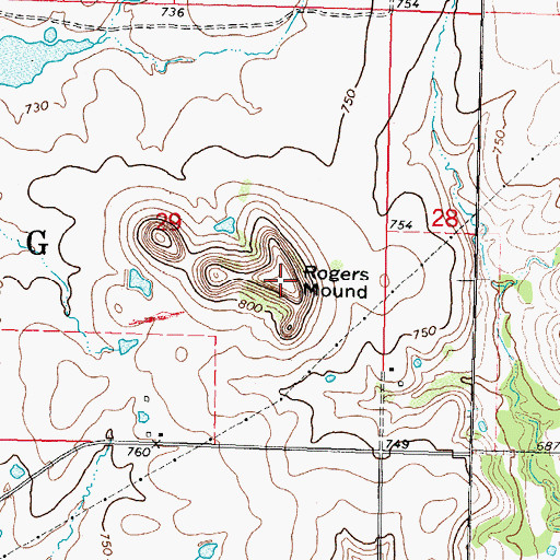 Topographic Map of Rogers Mound, OK