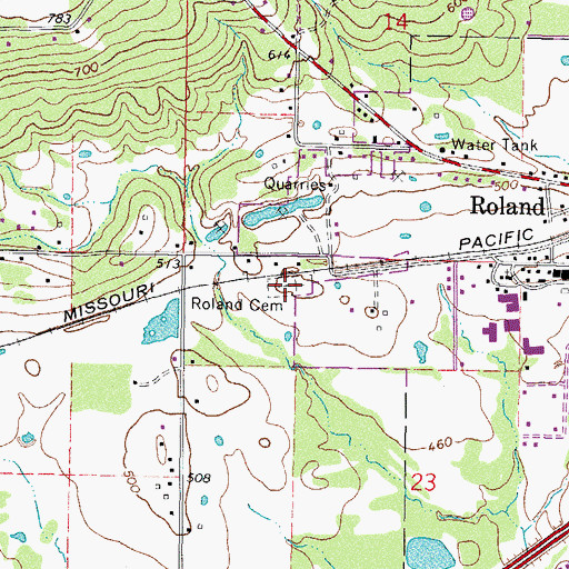 Topographic Map of Roland Cemetery, OK