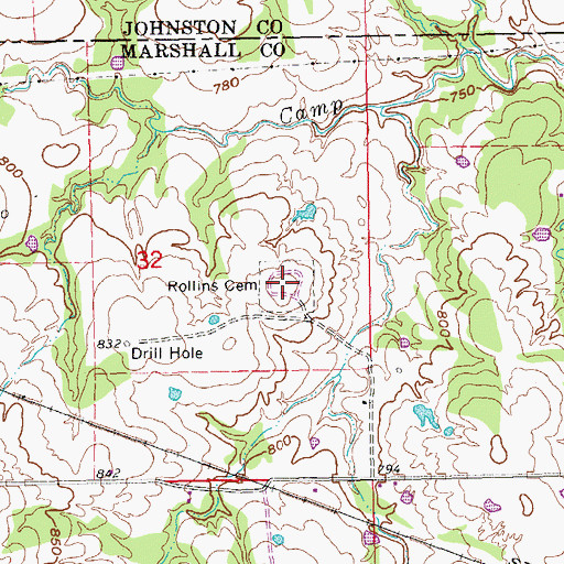 Topographic Map of Rollins Cemetery, OK