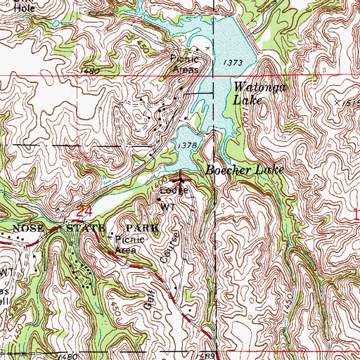 Topographic Map of Roman Nose State Park, OK