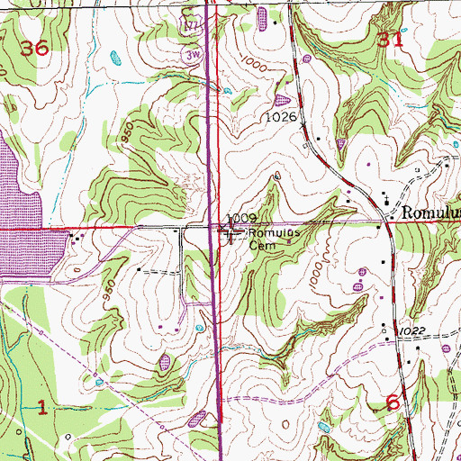 Topographic Map of Romulus Cemetery, OK