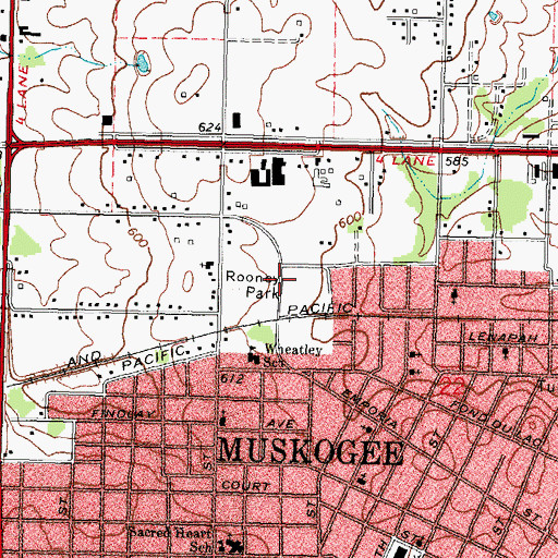 Topographic Map of Rooney Park, OK