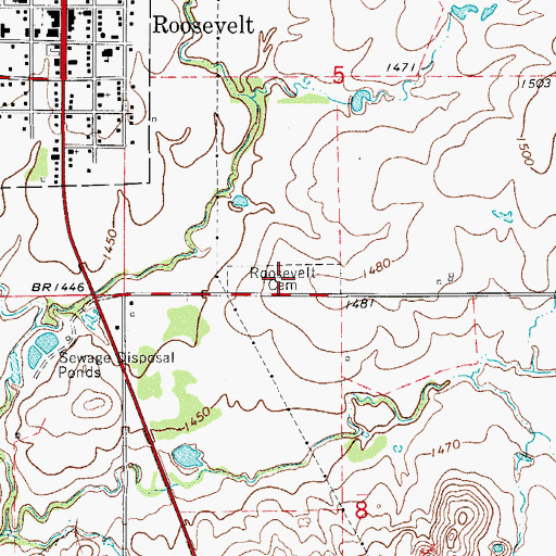 Topographic Map of Roosevelt Cemetery, OK