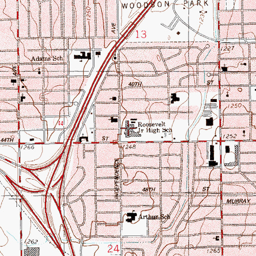 Topographic Map of Roosevelt Middle School, OK