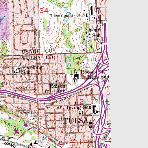 Topographic Map of Roosevelt Elementary School, OK