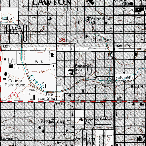 Topographic Map of Roosevelt School, OK
