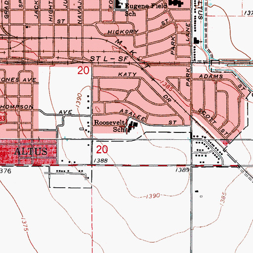 Topographic Map of Roosevelt Elementary School, OK