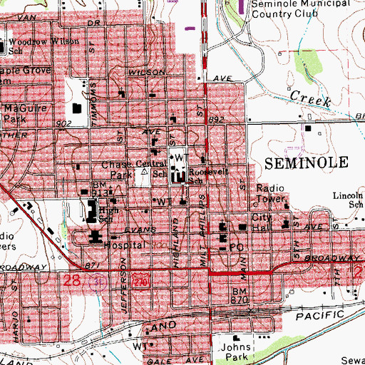 Topographic Map of Roosevelt School, OK
