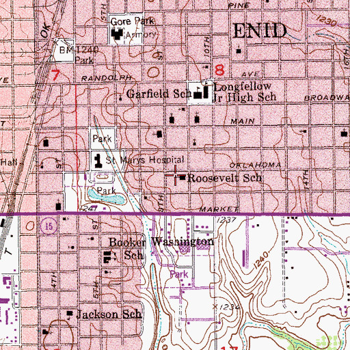 Topographic Map of Roosevelt School, OK