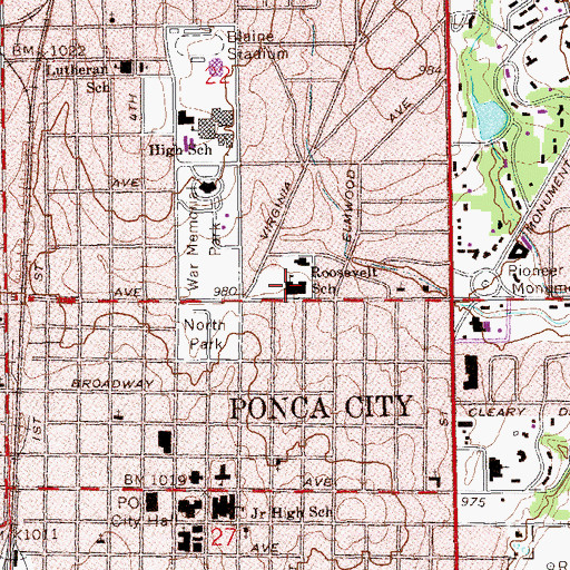 Topographic Map of Roosevelt Elementary School, OK