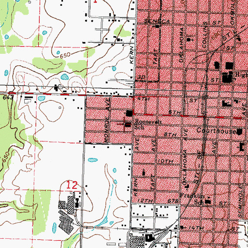 Topographic Map of Roosevelt School, OK