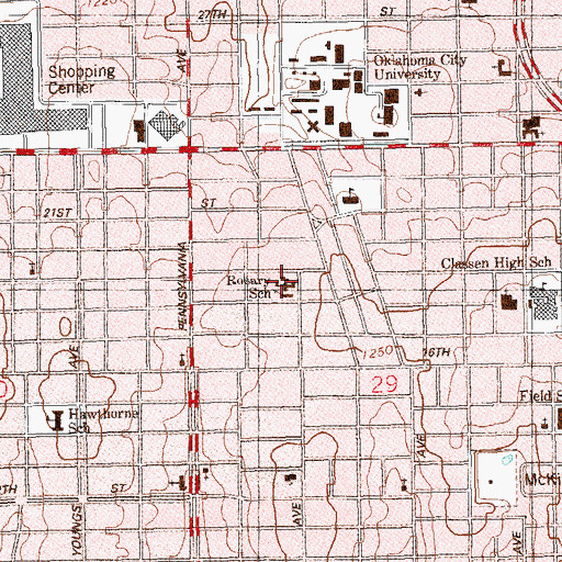 Topographic Map of Rosary Catholic School, OK