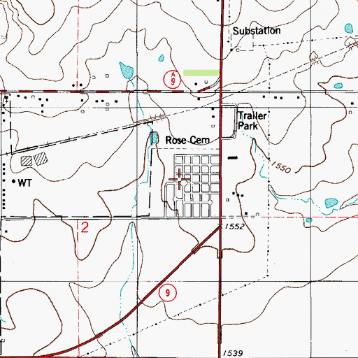 Topographic Map of Hobart Rose Cemetery, OK