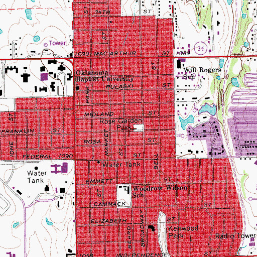 Topographic Map of Rose Garden Park, OK