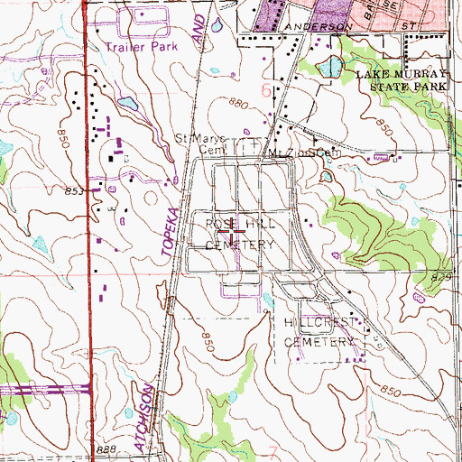 Topographic Map of Rose Hill Cemetery, OK