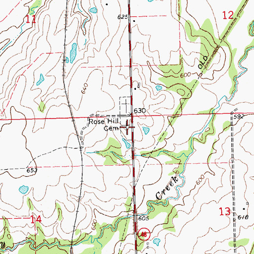 Topographic Map of Rose Hill Cemetery, OK