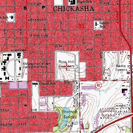 Topographic Map of Rose Hill Cemetery, OK